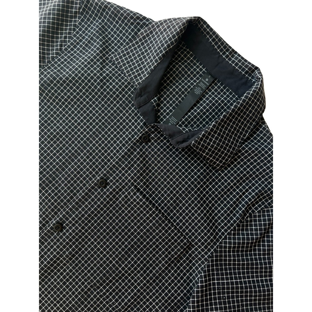 lululemon Shirt Mens Small Black White Grid Check Short Sleeve Button Up Classic